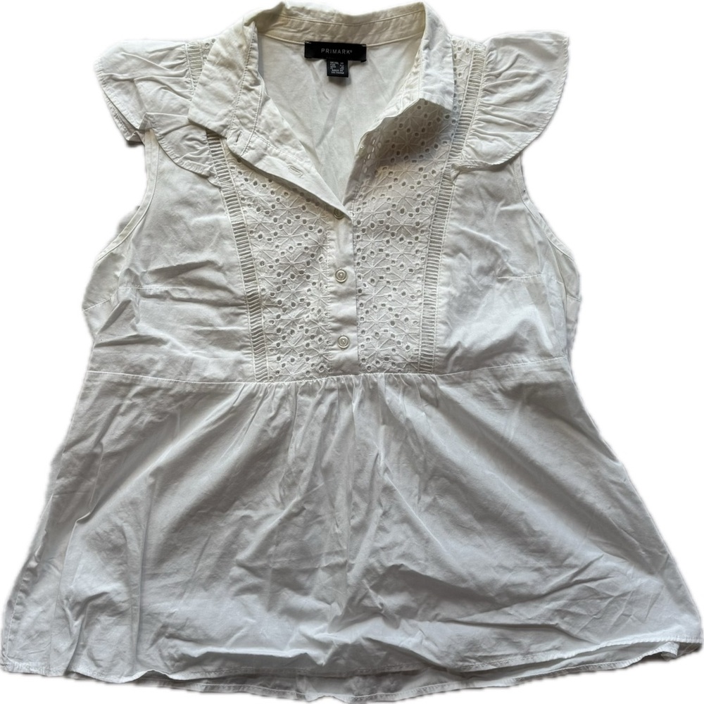 Primark White Ruffled Eyelet Blouse